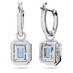 Una drop earrings Octagon cut, Blue, Rhodium plated