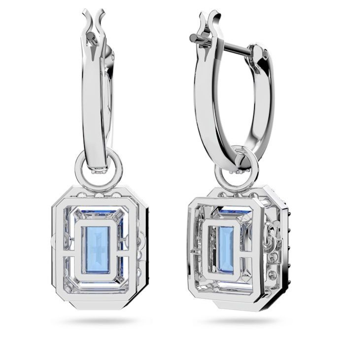 Una drop earrings Octagon cut, Blue, Rhodium plated