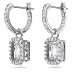 Una drop earrings Octagon cut, White, Rhodium plated