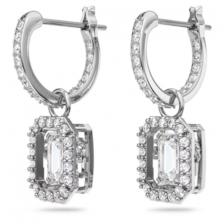 Una drop earrings Octagon cut, White, Rhodium plated