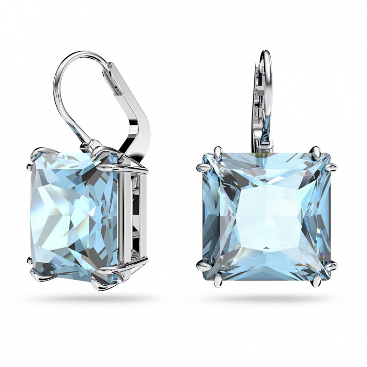 Millenia drop earrings, Square cut, Blue, Rhodium plated