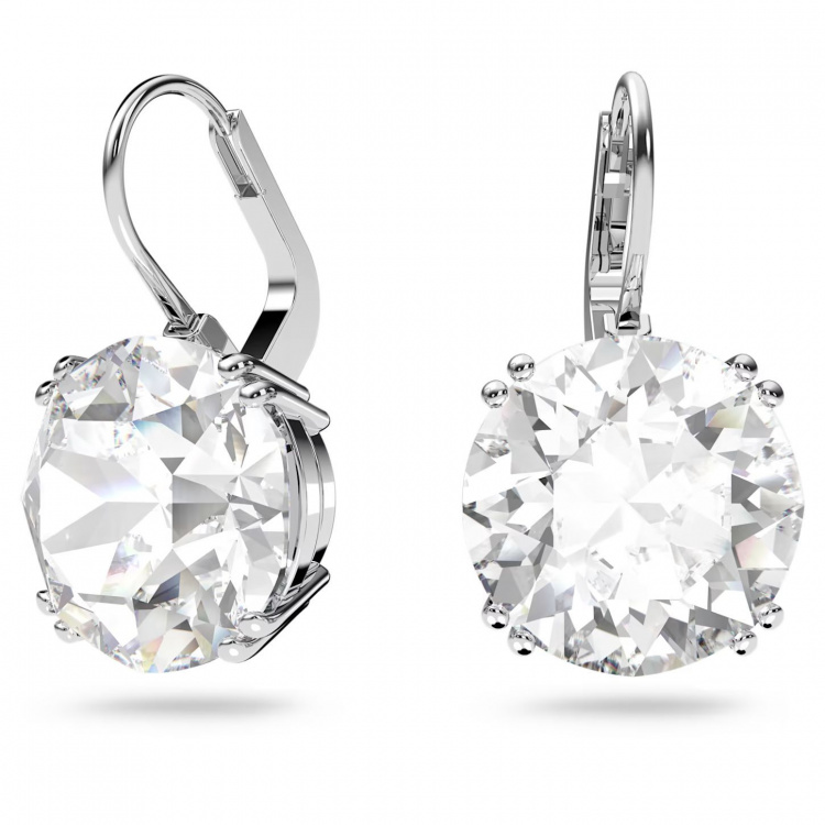 Millenia drop earrings, Round cut, White, Rhodium plated