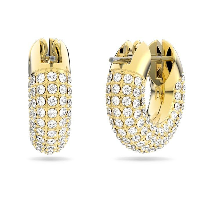 Dextera hoop earrings, Pavé, White, Gold-tone plated