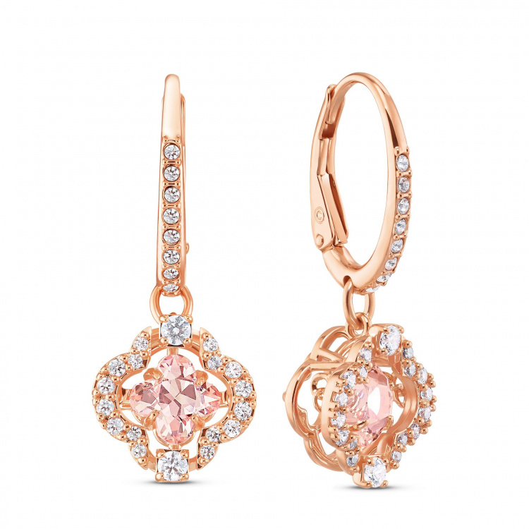 Una drop earrings Clover, Pink, Rose gold-tone plated