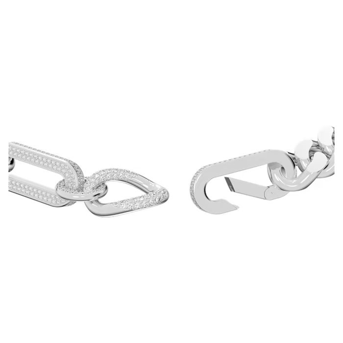 Dextera necklace Statement, Mixed links, White, Rhodium plated