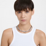 Dextera necklace Statement, Mixed links, White, Rhodium plated