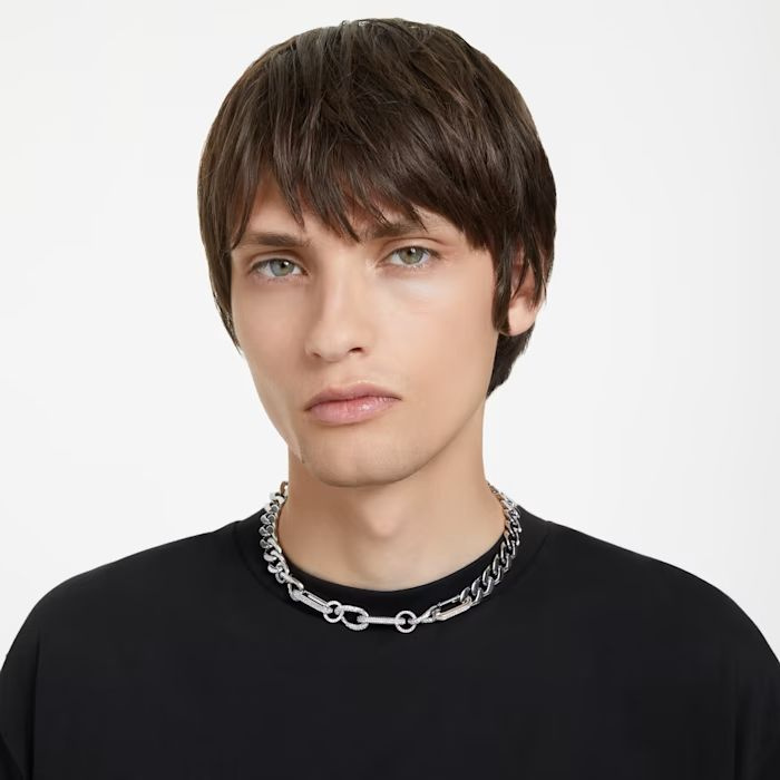 Dextera necklace Statement, Mixed links, White, Rhodium plated