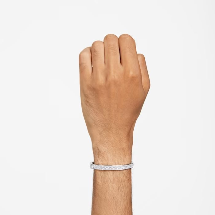 Dextera bangle, Octagon, Pavé, White, Rhodium plated