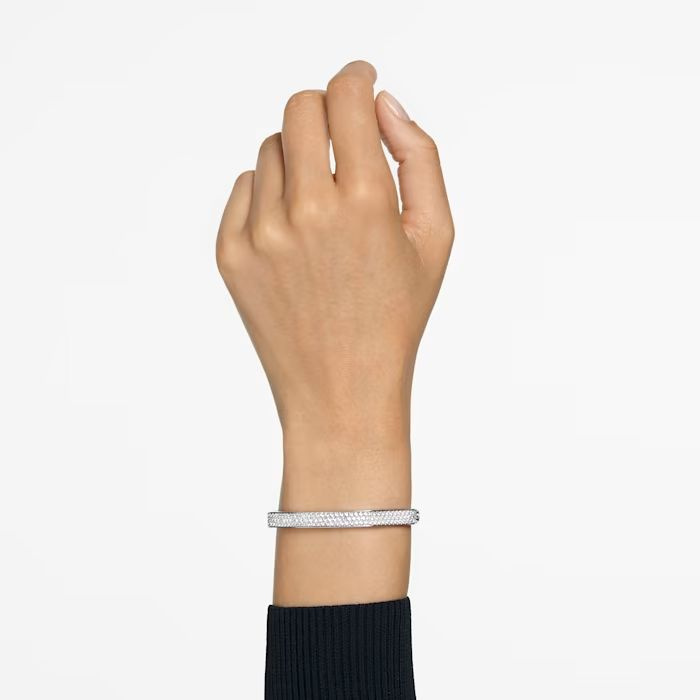 Dextera bangle, Octagon, Pavé, White, Rhodium plated