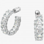 Millenia hoop earrings, Octagon cut, White, Rhodium plated