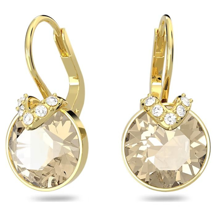Bella V drop earrings Round cut, Gold tone, Gold-tone plated