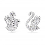 Swarovski Iconic Swan stud earrings Swan, White, Rhodium plated