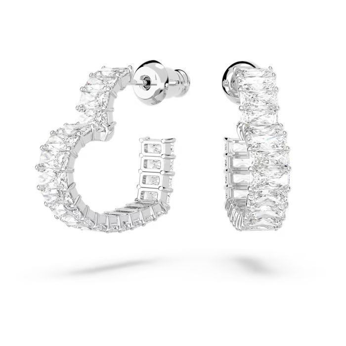 Matrix hoop earrings Heart, Small, White, Rhodium plated