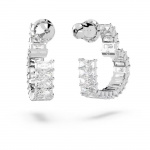 Matrix hoop earrings Heart, Small, White, Rhodium plated