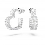 Matrix hoop earrings Heart, Small, White, Rhodium plated