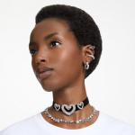 Matrix hoop earrings Heart, Small, White, Rhodium plated