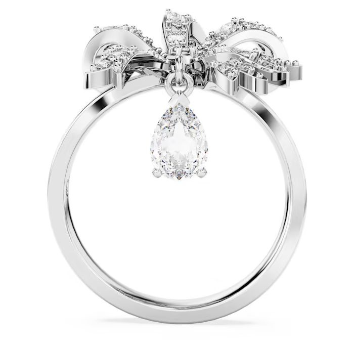 Volta cocktail ring Bow, Small, White, Rhodium plated