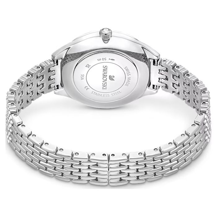 Attract watch Swiss Made, Full pavé, Metal bracelet, Silver tone, Stainless steel
