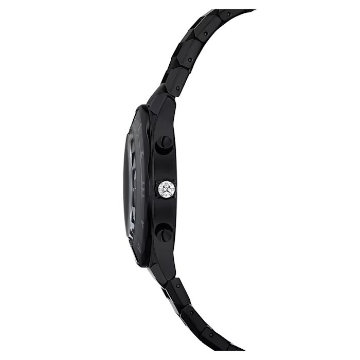 39mm watch Swiss Made, Metal bracelet, Black, Black finish