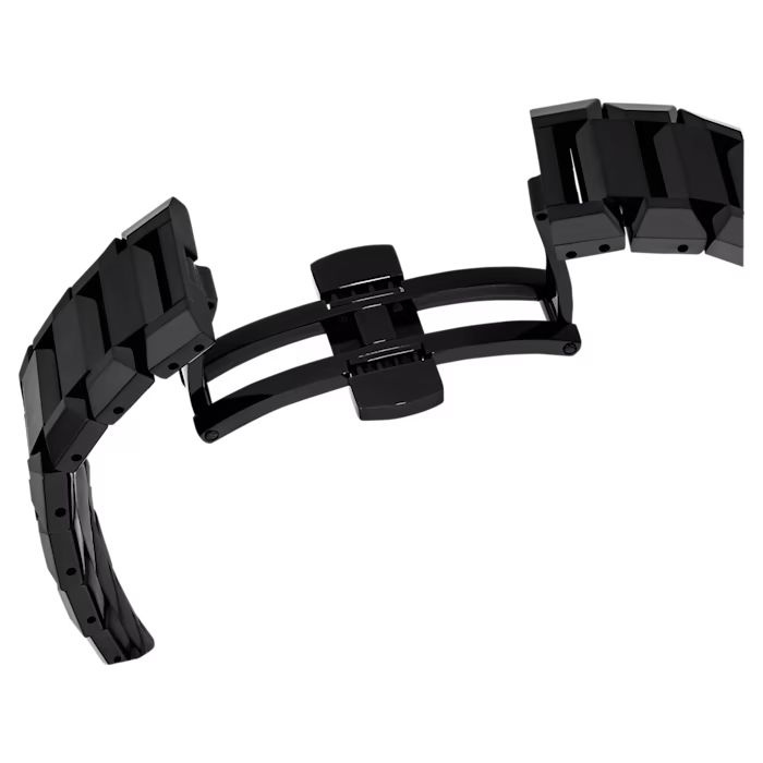 39mm watch Swiss Made, Metal bracelet, Black, Black finish