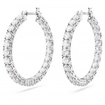 Matrix hoop earrings Round cut, White, Rhodium plated
