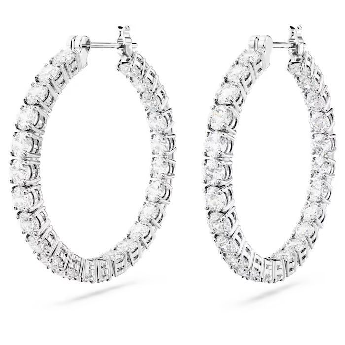 Matrix hoop earrings Round cut, White, Rhodium plated