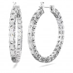 Matrix hoop earrings Round cut, White, Rhodium plated