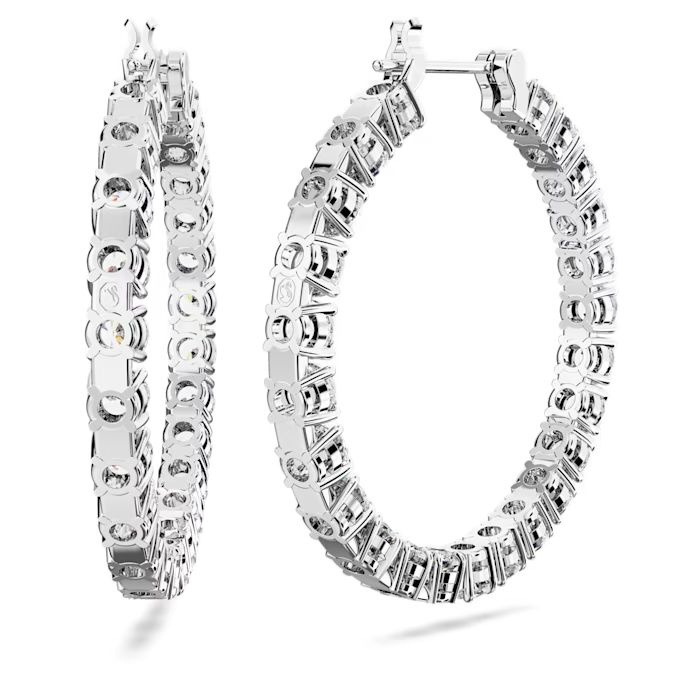 Matrix hoop earrings Round cut, White, Rhodium plated