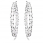 Matrix hoop earrings Round cut, White, Rhodium plated