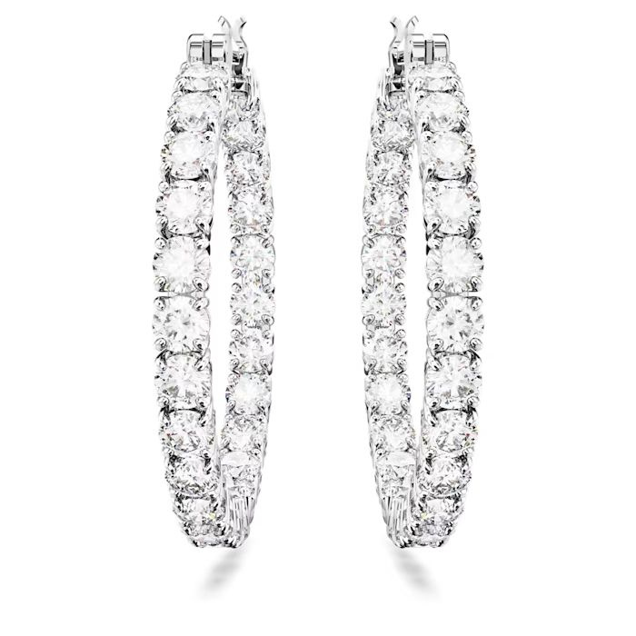 Matrix hoop earrings Round cut, White, Rhodium plated
