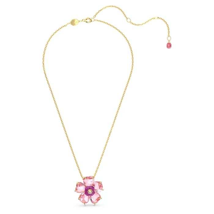 Idyllia necklace Flower, Pink, Gold-tone plated