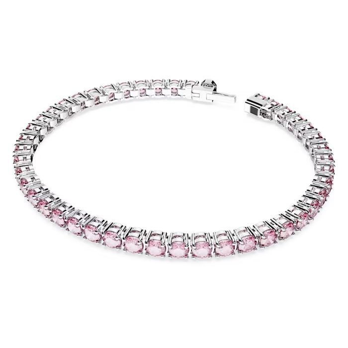 Matrix Tennis bracelet Round cut, Small, Pink, Rhodium plated