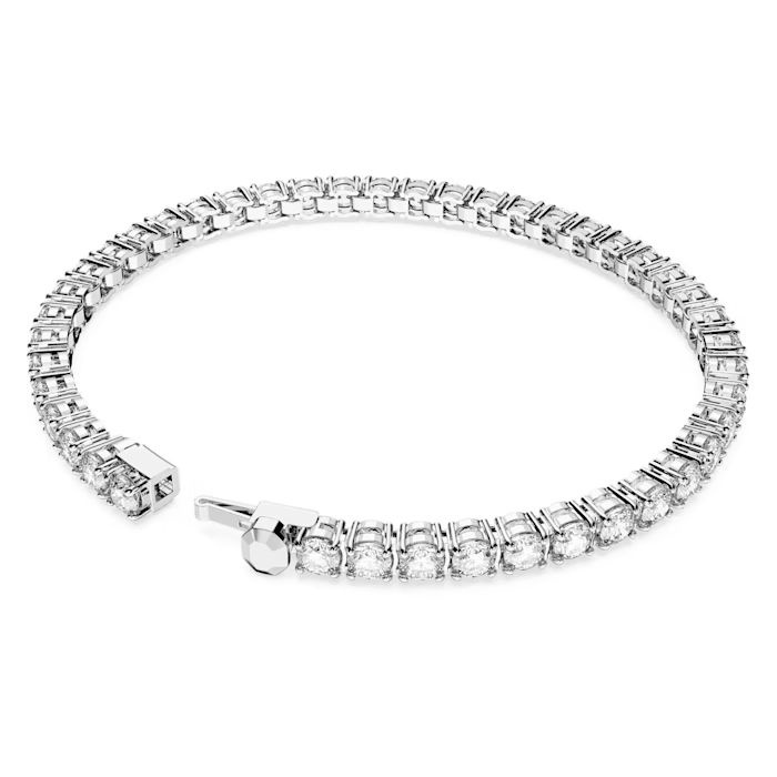 Matrix Tennis bracelet Round cut, Small, White, Rhodium plated