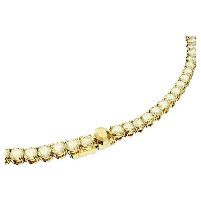 Matrix Tennis necklace Round cut, Small, Yellow, Gold-tone plated