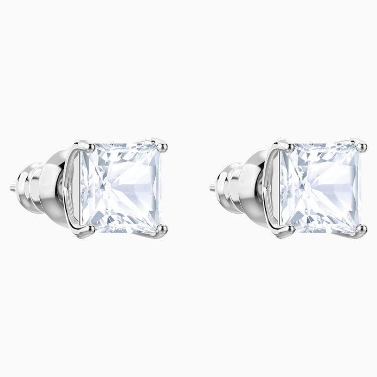 Stilla Attract stud earrings Square cut, White, Rhodium plated