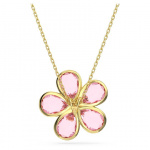 Idyllia pendant Flower, Small, Pink, Gold-tone plated
