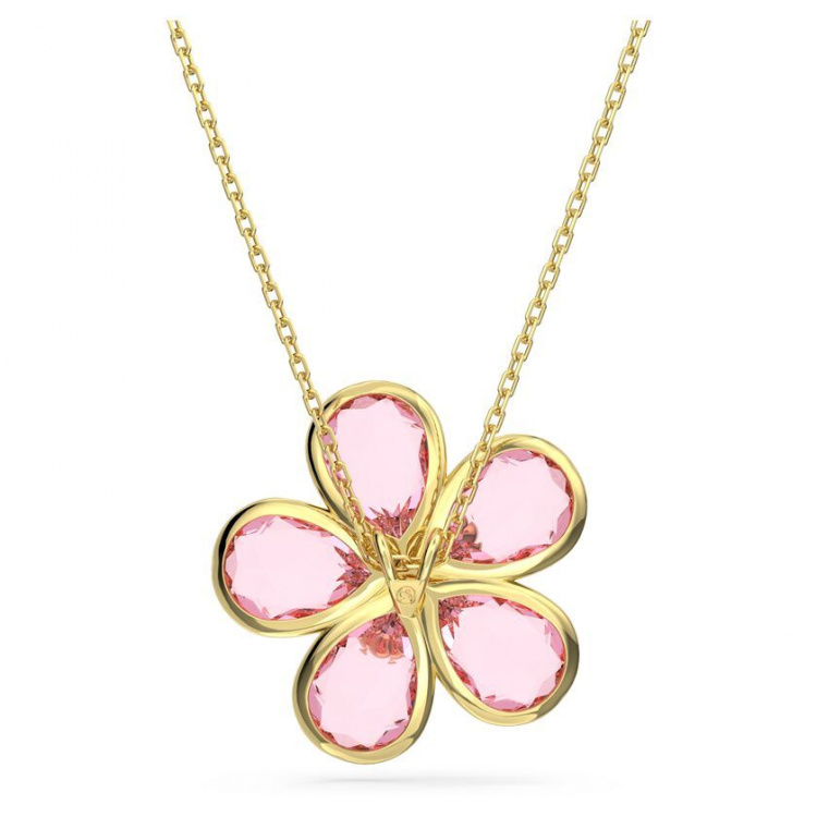 Idyllia pendant Flower, Small, Pink, Gold-tone plated