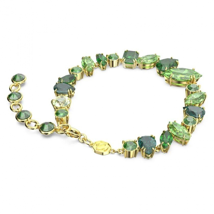 Gema bracelet Mixed cuts, Green, Gold-tone plated