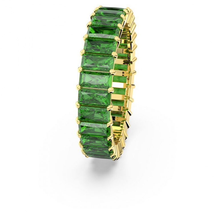 Matrix ring Baguette cut, Green, Gold-tone plated