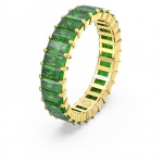 Matrix ring Baguette cut, Green, Gold-tone plated