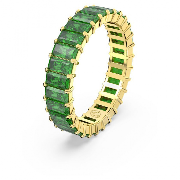 Matrix ring Baguette cut, Green, Gold-tone plated