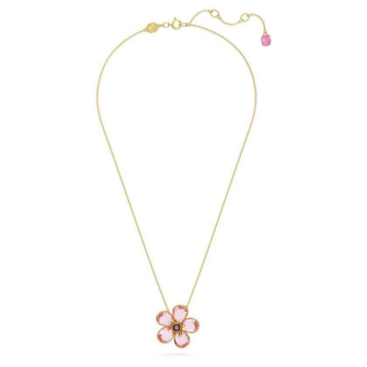 Idyllia pendant Flower, Small, Pink, Gold-tone plated
