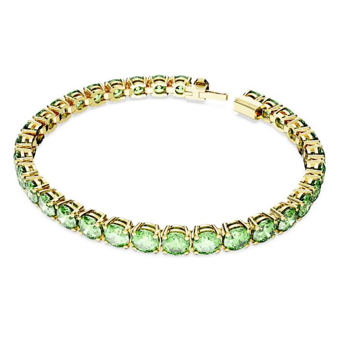 Matrix Tennis bracelet Round cut, Medium, Green, Gold-tone plated