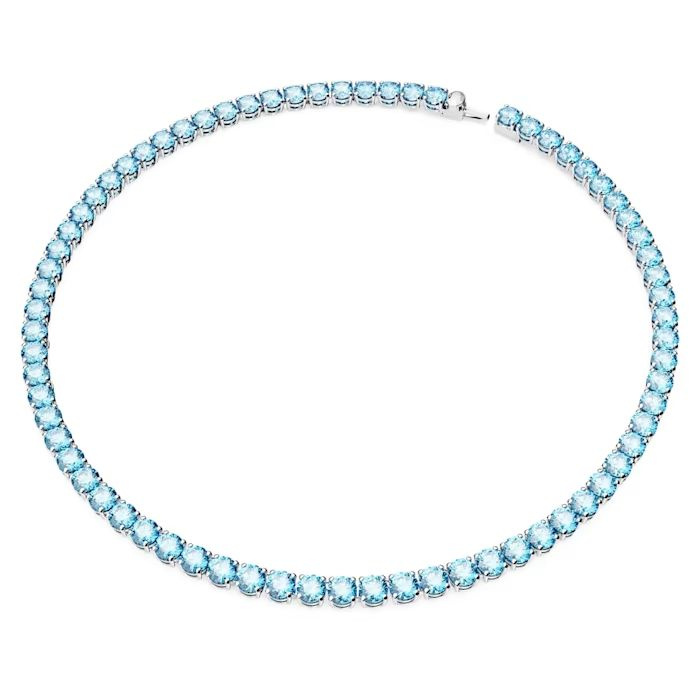 Matrix Tennis necklace Round cut, Medium, Blue, Rhodium plated