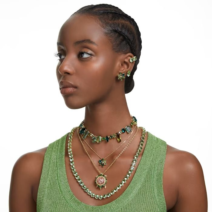Gema necklace, Green, Gold-tone plated