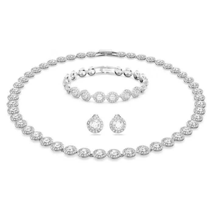 Una Angelic set Round cut, White, Rhodium plated