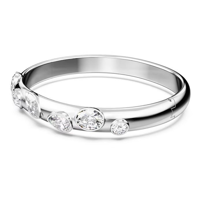 Dextera bangle Mixed cuts, White, Rhodium plated