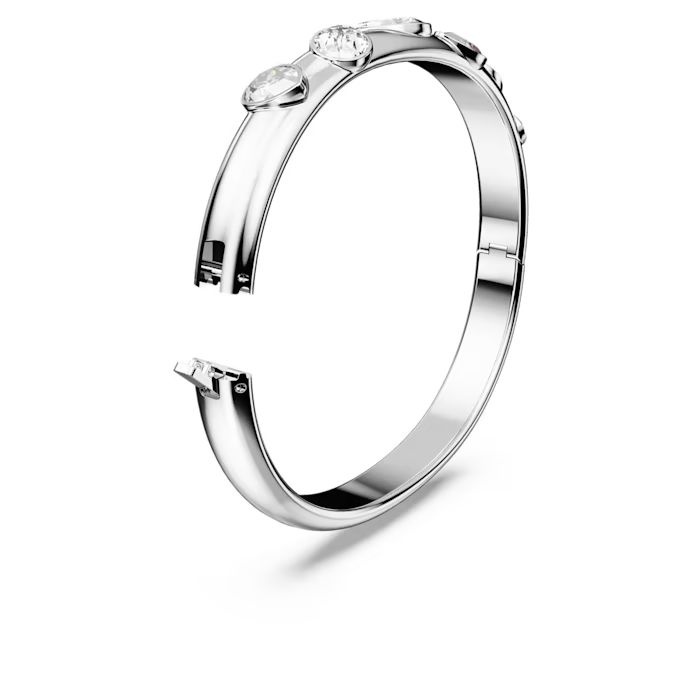Dextera bangle Mixed cuts, White, Rhodium plated