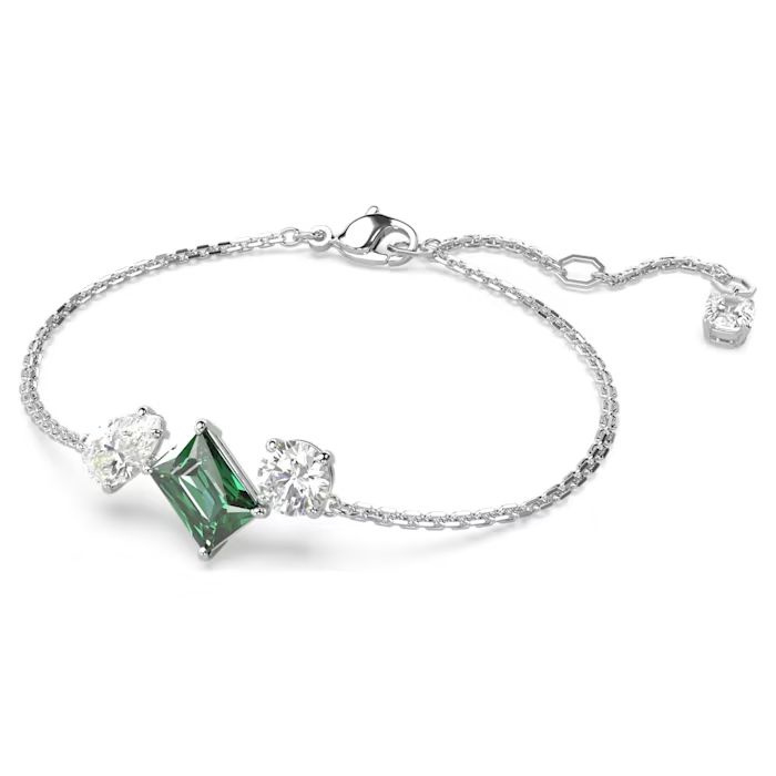 Mesmera bracelet Mixed cuts, Green, Rhodium plated