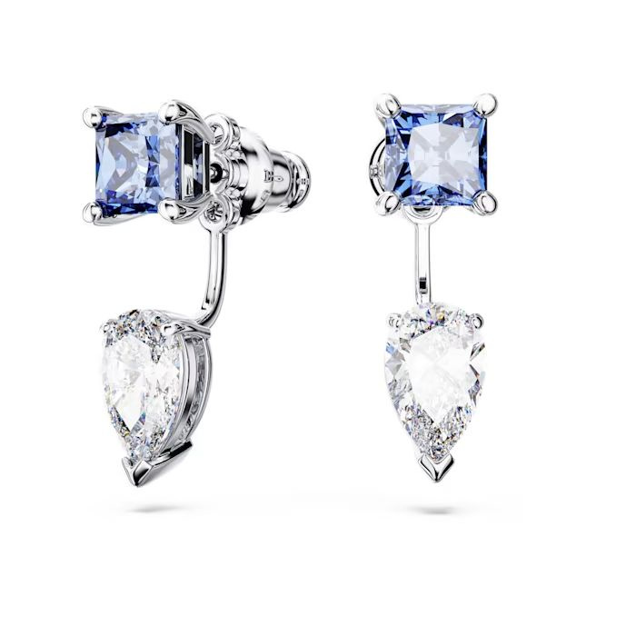 Mesmera earring jackets Mixed cuts, Detachable, Blue, Rhodium plated